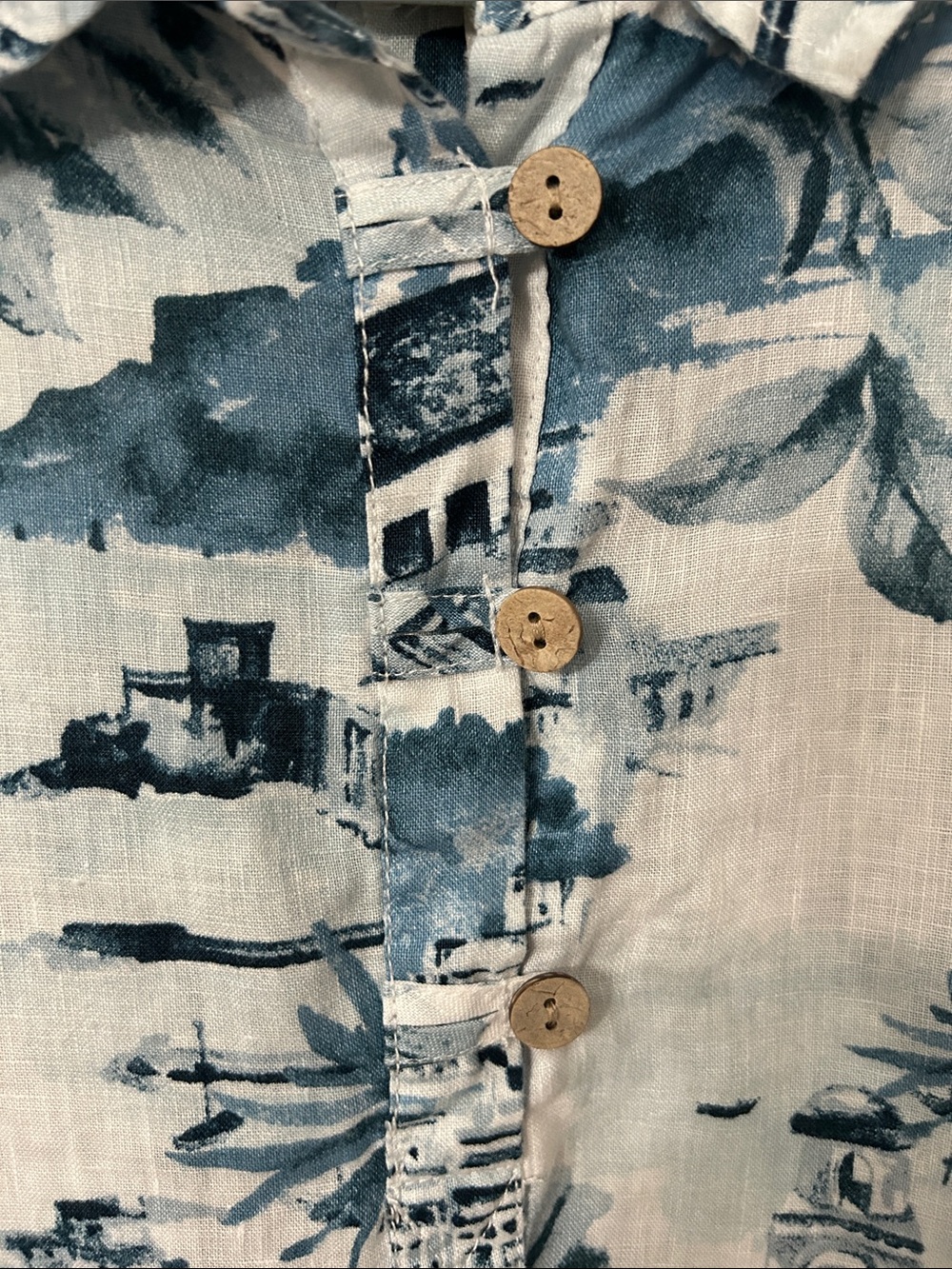 Cynthia Rowley Linen Blouse Women’s 3X Amalfi Coast Roll Sleeve Blue Popover - Picture 15 of 15